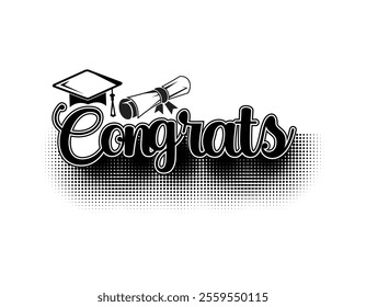 Congrats grads template title. Handwritten vector quote on transparent background