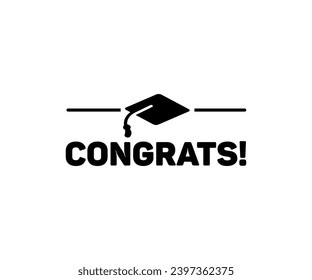 Congrats, Graduate college, high school or university cap logo design. Graduation cap. Congratulation ceremony vector design and illustration.