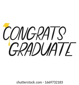 Congrats Graduate vector handwriting text isolated on a white background.