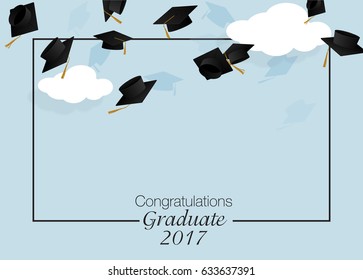 Congrats graduates. Graduate caps. Caps thrown up