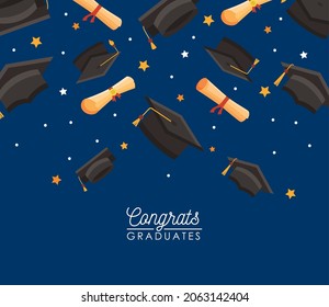 congrats graduates hats pattern icons