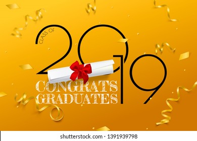Congrats graduates. Lettering for graduation class of 2019. Vector text for graduation design, congratulation event, party, greeting, invitation card, high school or college graduate.