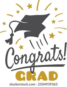 Congrats graduation class banner. University ceremony calligraphy