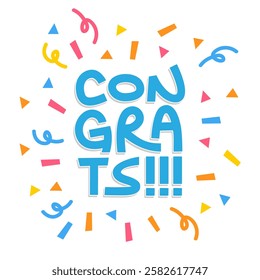 Congrats hand drawn lettering message. Congratulations sticker. Fun design.