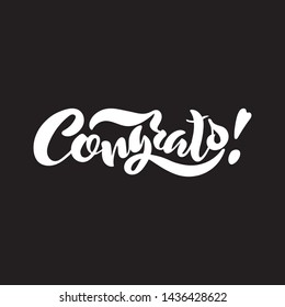 Congrats hand drawn vector lettering for logotype, badge, icon, card, postcard, banner, tag. Modern brush calligraphy. Motivation phrase. Congratulations. White letters on black background. EPS10