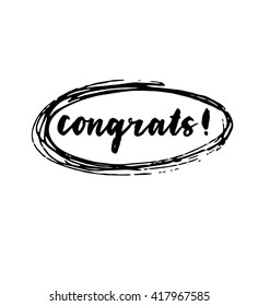 Congrats, hand lettering. Ink illustration