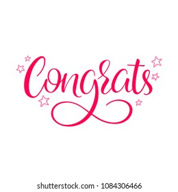 Congrats. hand written calligraphy for congratulations and greeting cards. Isolated on white background.