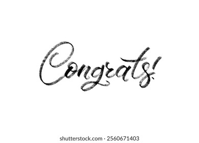 Congrats hand written crayon lettering, Hand drawn element isolated on white background. Minimalistic monochrome graphic elements for web, prints, banners.