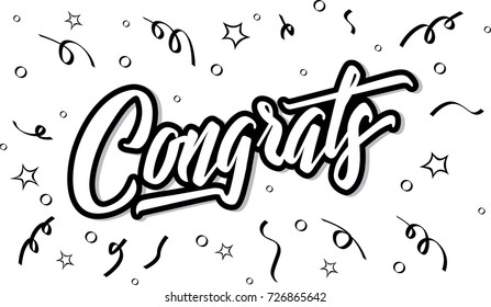 Congrats hand written lettering for congratulations card, greeting card, invitation, and print.  Isolated on background. Vector illustration.