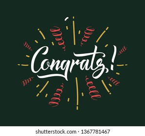 Congrats hand written lettering on dark green background.  Celebration vector illustration for your card design