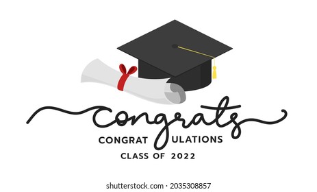 Congrats handwriting calligraphy in class of 2022 , Flat Modern design , Illustration Vector  EPS 10