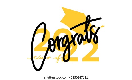 Congrats handwriting calligraphy, in Class of 2022 symbols template for graduation design. isolated on white background,Vector illustration EPS 10