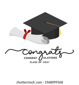 Congrats handwriting with graduation cap and graduation certificate symbol ,isolated on white background ,Vector illustration EPS 10