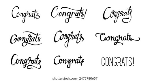 Congrats handwritten text calligraphy lettering illustration in black color on white background for banner, poster, card, t-shirt, etc