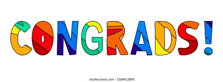 Congrats! Horizontal multicolored funny cartoon isolated inscription. Bright colors - red, orange, yellow, green, blue. For banners, flyers, cards, souvenirs and prints on clothing.
