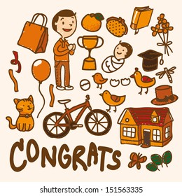 Congrats icon set cartoon, EPS10 vector format