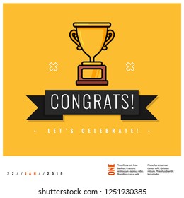 Congrats Let's Celebrate Card Trophy Illustration In Line Art Style 