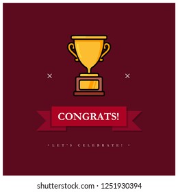 Congrats Let's Celebrate Card Trophy Illustration In Line Art Style 