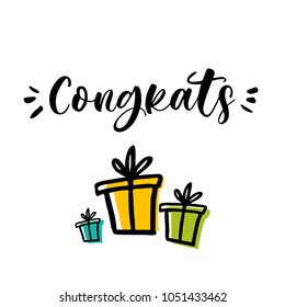 Congrats. Lettering for babies clothes and nursery decorations (bags, posters, invitations, cards, pillows). Brush calligraphy isolated on white background. Overlay for photo album. 
