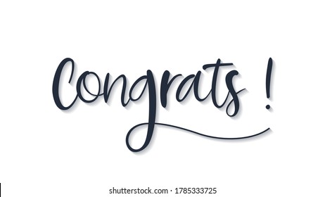 Congrats Lettering Black Text Handwriting Calligraphy with Shadow isolated on White Background. Greeting Card Vector Illustration Design Template Element