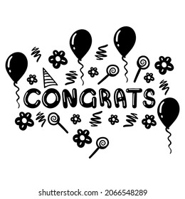 Congrats lettering with decor. Isolated on white background.