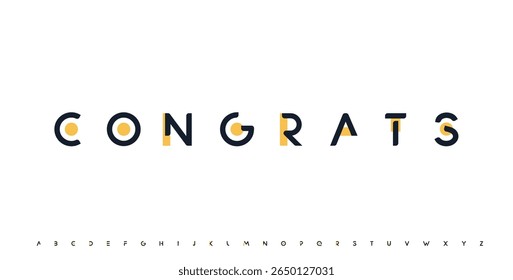 Congrats lettering, inspirational quote, motivational phrase. Futuristic geometric alphabet logo font. Vector illustration