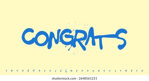 Congrats Lettering Phrase in Graffiti style ink splatter effect, dynamic playful youthful alphabet font design for posters, cards, branding. Urban brush lettering style. Vector illustration