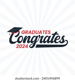 Congrats lettering vector illustration. Congratulating banner for graduation party, prom, congratulation ceremony, greeting card. Celebration elements, University, school, academy Graduation hat.