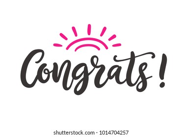 Congrats modern ink calligraphy, isolated on white. Brush hand written trendy lettering. Vector banner.