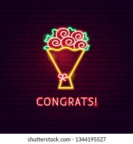 Congrats Neon Label. Vector Illustration of Celebration Promotion.