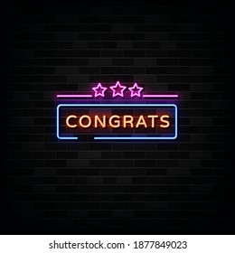 Congrats Neon Signs Vector. Design Template Neon Style