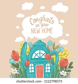 Congrats on your new home. Vector hand drawn  illustration for housewarming greeting card