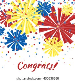 Congrats. Party background with multi-colored paper salute and confetti .Vector illustration
