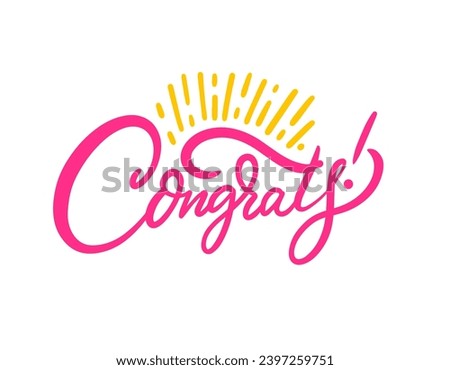 Congrats pink color script letter word sign. Modern calligraphy lettering vector art. Isolated on white background.