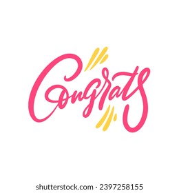 Congrats pink color word. Hand drawn script calligraphy lettering text. Vector art isolated on white background.