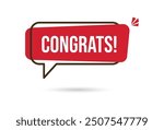 Congrats red speech bubble. Banner, poster and sticker concept, text Congrats. Icon balloon with quote message congrats or congratulations. Vector Illustration