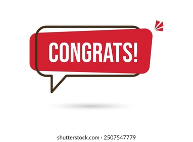 Congrats red speech bubble. Banner, poster and sticker concept, text Congrats. Icon balloon with quote message congrats or congratulations. Vector Illustration