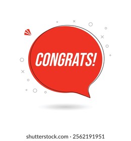 Congrats red speech bubble. Banner, poster and sticker concept, text Congrats. Icon balloon with quote message congrats or congratulations. Vector Illustration