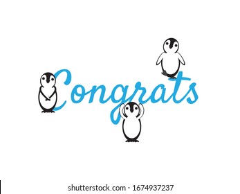 Congrats Sign, Black White Penguins and Blue text