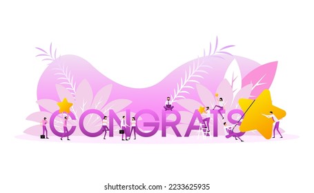Congrats sign people in flat style. Team concept. Business concept