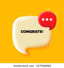 Congrats. Speech bubble with Congrats text. 3d illustration. Pop art style. Vector line icon for Business and Advertising.