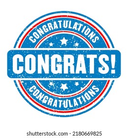congrats stamp on isolated background, red and blue color, grunge texture