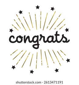 Congrats with Star. Graduation vector illustration. Black and Gold. Modern photo design and decoration concept