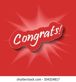 Congrats! sticker isolated on red background. Congratulations vector card illustration.