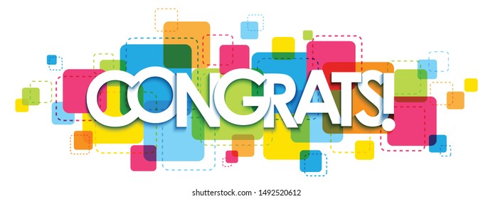 CONGRATS! vector typography banner on background of colorful squares