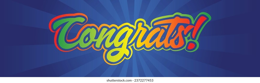 Congrats Wishing Design, Calligraphy Rainbow Color text word and Blue Sunset Style Background, Vector Illustration Abstract Editable image