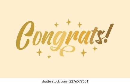 Congrats word handwritten typographic golden gradient art on pink yellow background