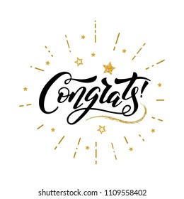 Congrats word. Quote design. Hand drawn ink lettering congrats. Sticker for social media content. Modern brush calligraphy. Can be used as poster, post card, video blog cover, invitation.