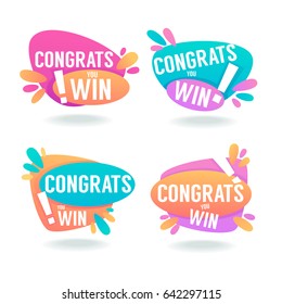 Congrats, You Win, Vector Congratulation Banners and Bubbles