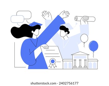 Congratulate each other isolated cartoon vector illustrations. Fellow students hugging and congratulating each other, friends get diploma, graduation from university vector cartoon.